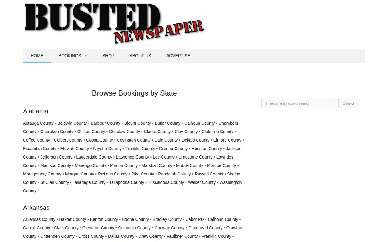 Dent County arrest-record source capture of the Busted Newspaper Missouri index
