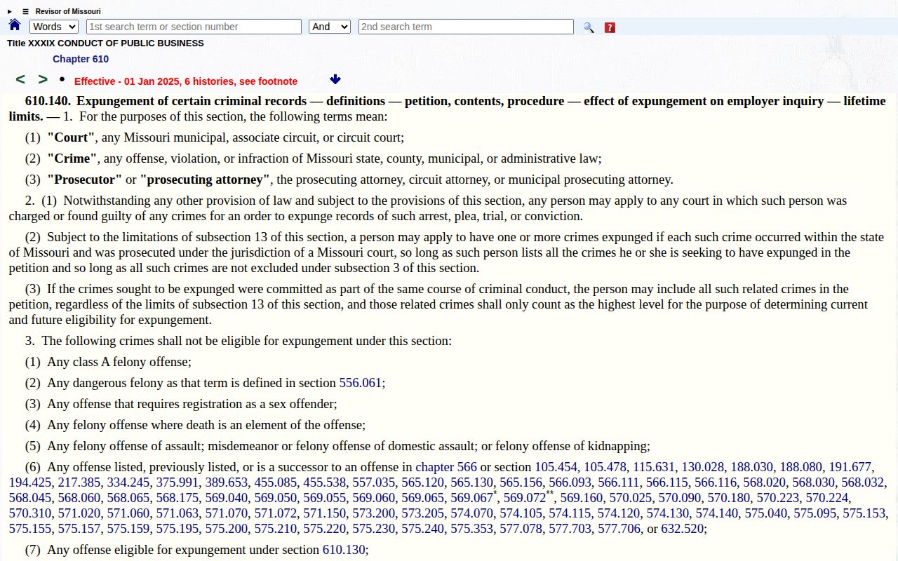 Dent County arrest record expungement statute screenshot